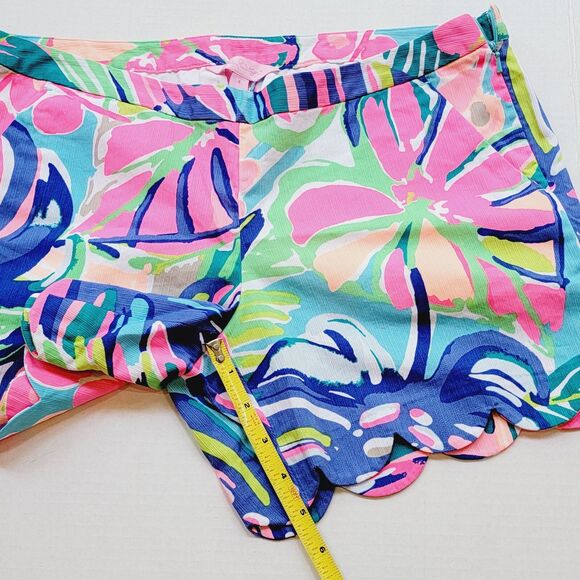 Lilly Pulitzer 5" Magnolia Scallop Shorts Womens 4 Multi Exotic Garden Pink Blue - Picture 8 of 11